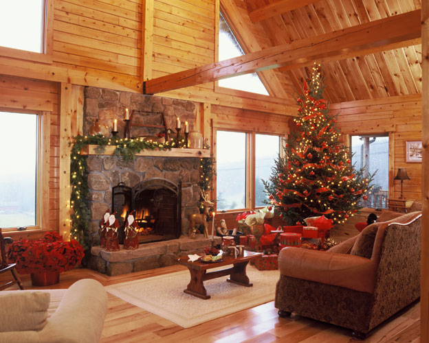 Georgetown log home Great Room decorated