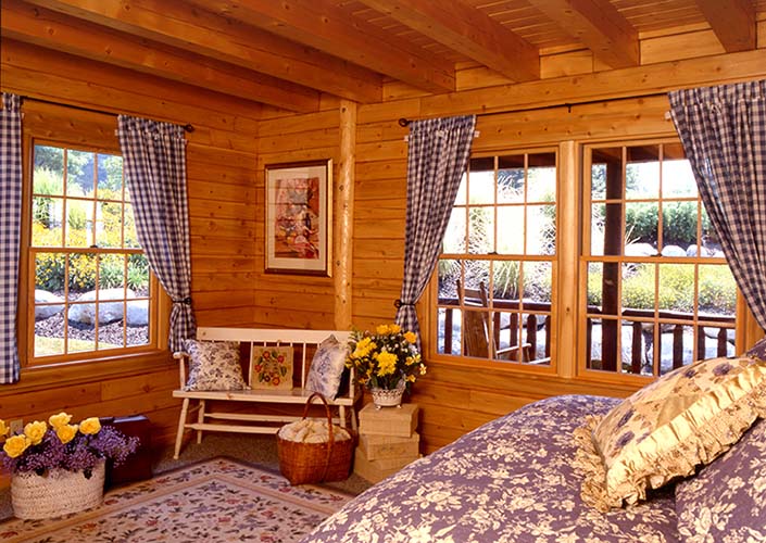 Coopersburg Log Home Bedroom with lots of windows