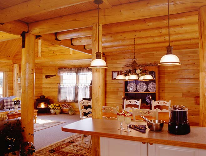 Coopersburg Log Home Kitchen with wood stove