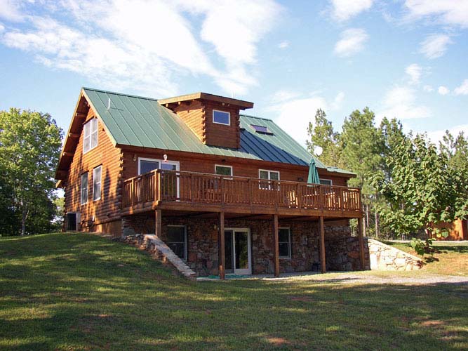 Exterior of log home with daylight basement