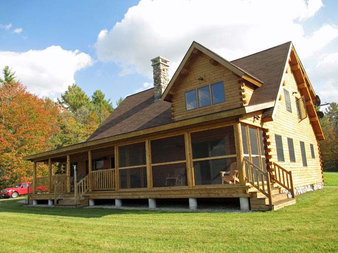 Coopersburg Log Home Exterior with screened porch