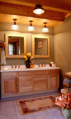 Log Home Hybrid Bath with vanity lights