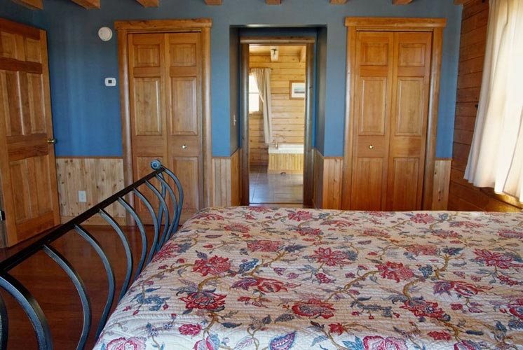 Log Home Hybrid Bedroom with blue walls