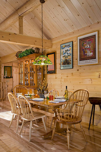 Dining Room with log truss