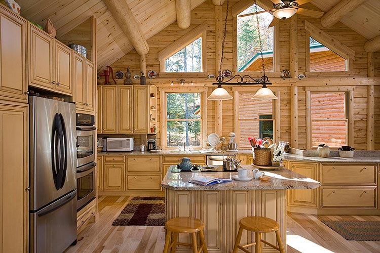 Log Home Kitchen with island