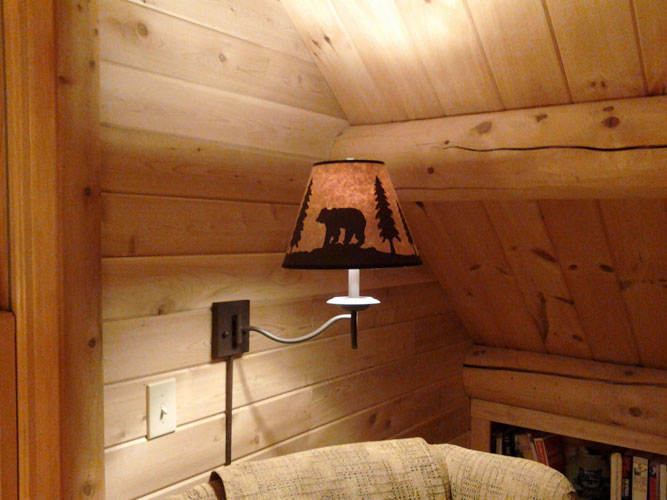 Madison Log Home lamp in the loft