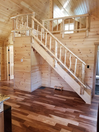 Side view of open log stairs