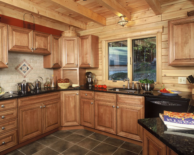 Log Home Kitchen with exposed beams