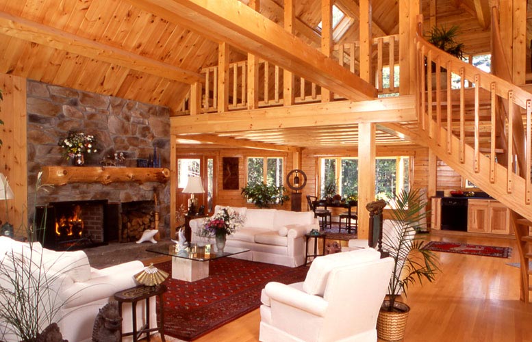 Log Home Kitchen with hickory cabinets