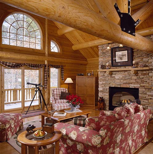 Sebago Lake Log Home Fireplace