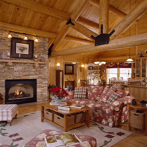 Sebago Lake Log Home Great Room