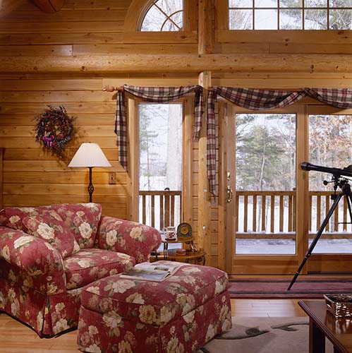 Sebago Lake Log Home Living Area